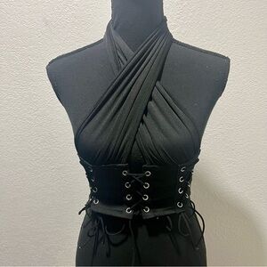 SHEIN Black Halter Neck Corset Top